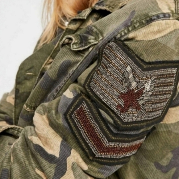 Free People Jackets & Blazers - Free people beaded distressed military jacket 36" Chest